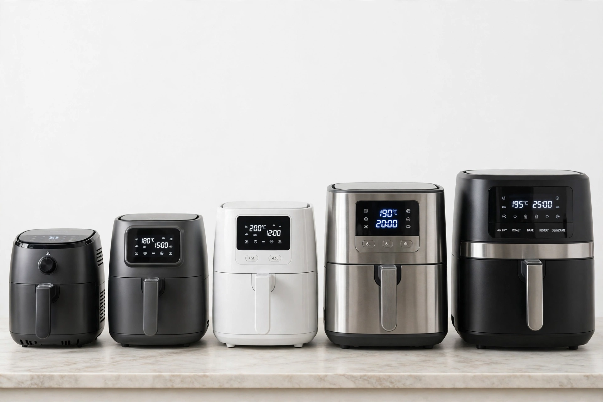Lineup of air fryers from different brands