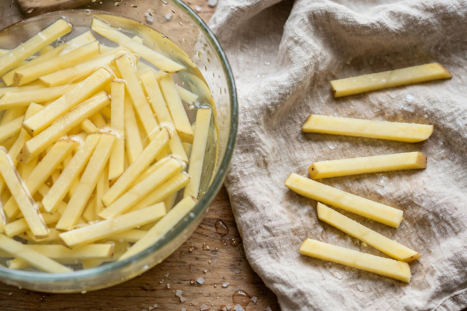 Step 2: soaking and drying fries
