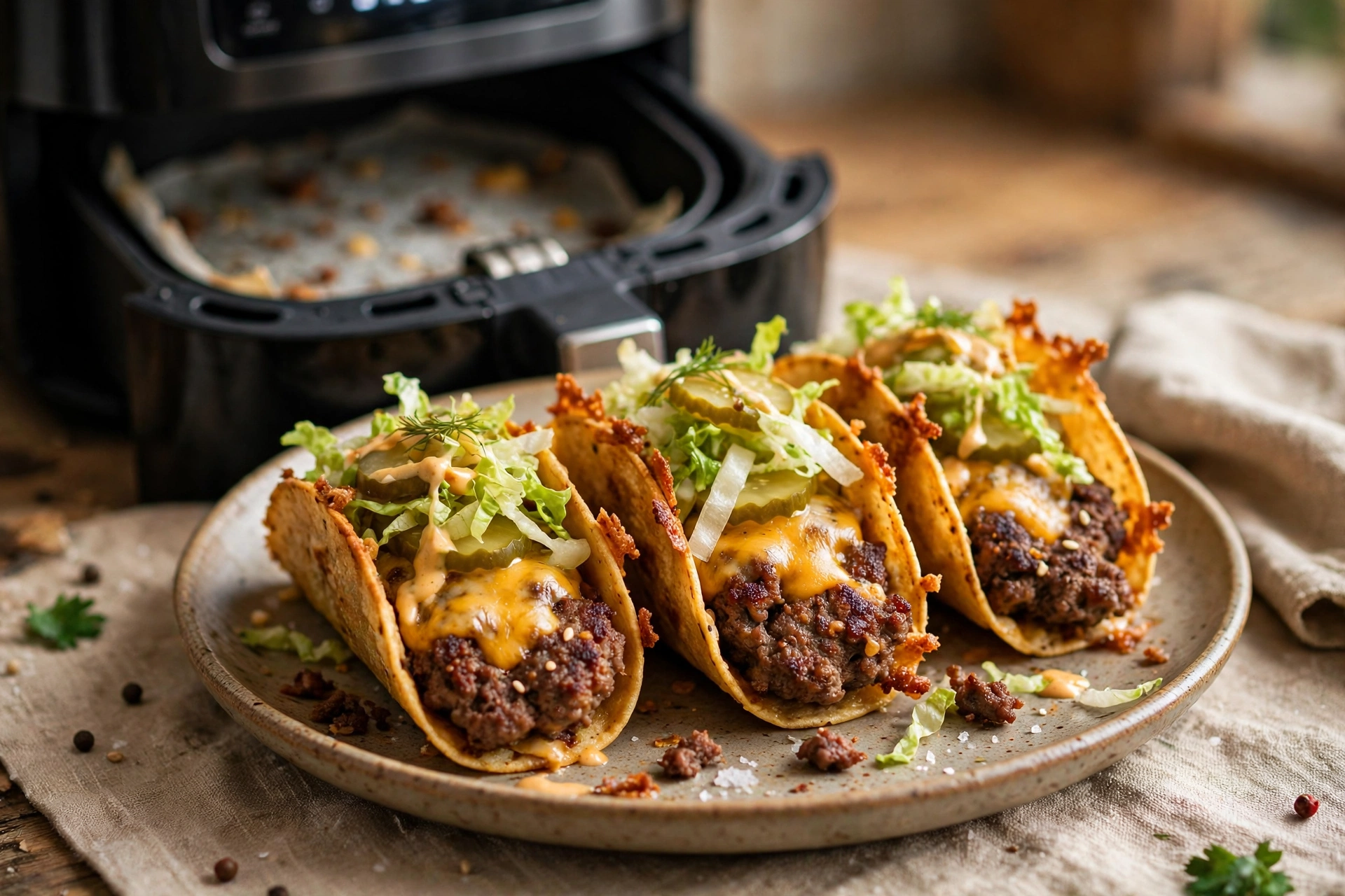 Air Fryer Smash Burger Tacos